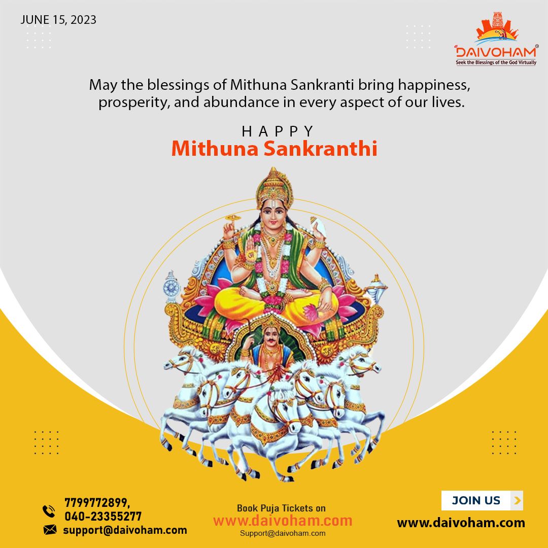 daivoham's tweet photo. May the blessings of Mithuna Sankranti bring happiness, prosperity, and abundance in every aspect of our lives. Happy Mithuna Sankranthi
#Daivoham #OnlineSevaBooking #VirtualPujaBooking
#TempleOnlineSeva #TempleOnlineBooking #OnlineDarshanBookings #OnlinePuja #OnlinePujaBooking https://t.co/2FfsWW3OtG