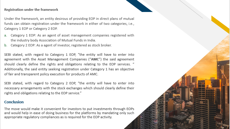 SEBI introduces regulatory framework for 'Execution Only Platforms' in direct mutual fund schemes, enhancing investor protection.

#SEBIRegulations #ExecutionOnlyPlatforms #DirectMutualFunds #dlslawoffices #dls #DeepSights #legalupdate #legal #law #knowledge #knowledgemanagement