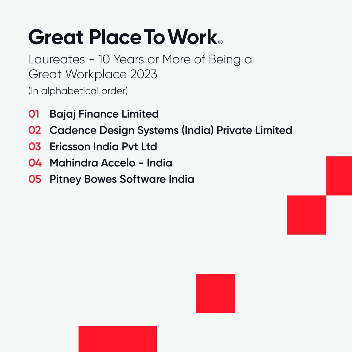 GPTW_India's tweet image. We are excited to share the winners - Laureates for India&apos;s Best Companies To Work For - 2023
 
 We congratulate them on their remarkable achievements. 

Visit us for more information: greatplacetowork.in/laureates

#BestCompaniesToWorkFor2023  #WorkplaceCulture  #Laureates