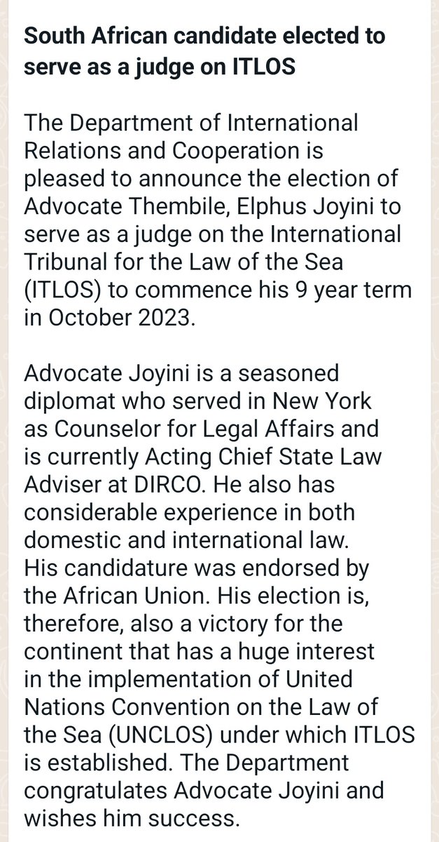 SA diplomat elected to serve as a judge on the International Tribunal for the Law of the Sea. #sabcnews
