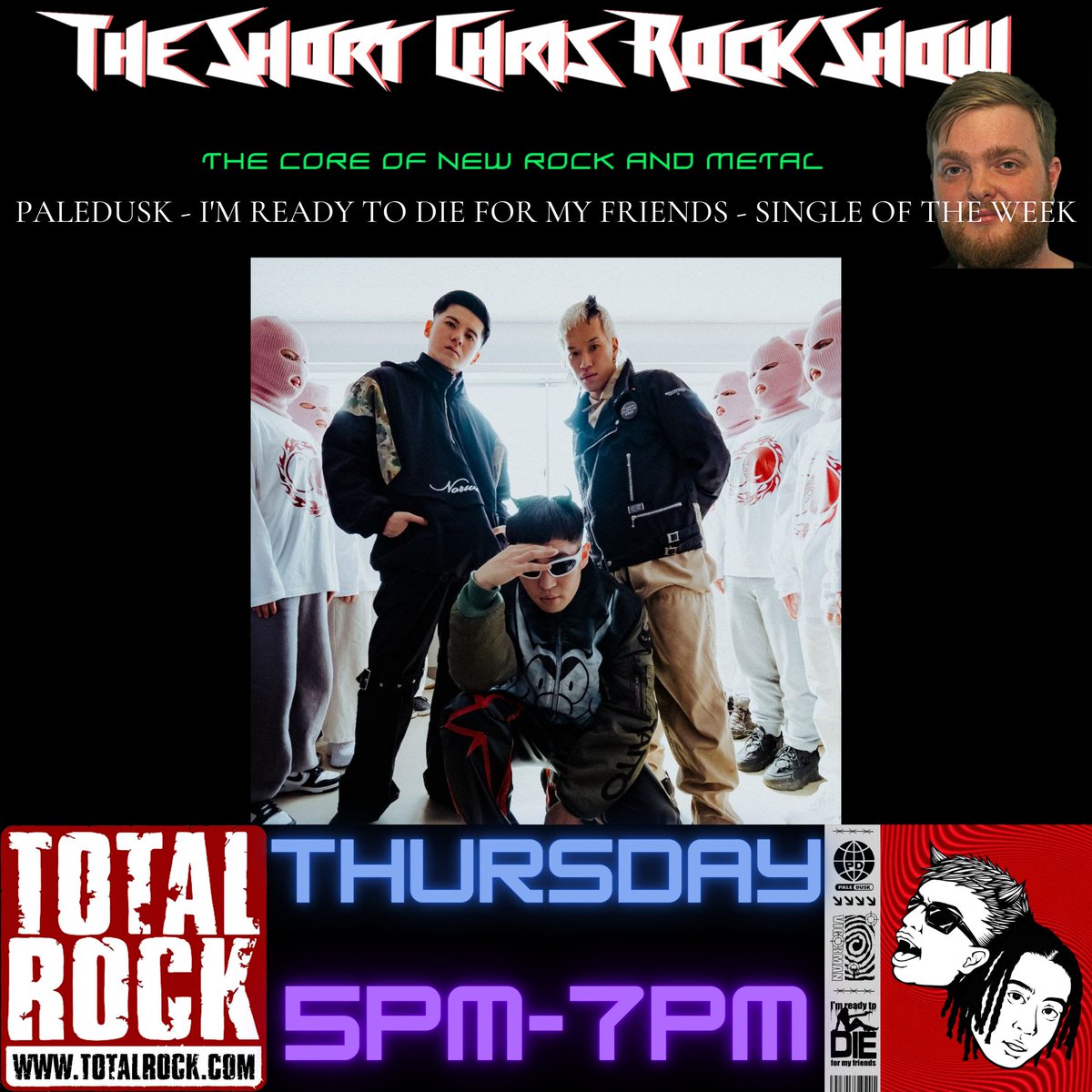 Chris Stevens (@shortchrisradio) on Twitter photo I'm back on the <a href="/TotalRockOnline/">TotalRock</a> waves from 5pm. My single of the week comes from <a href="/Paledusk_jpn/">Paledusk</a>
Plus there's spins of <a href="/Blondshe11/">Blondshell</a> <a href="/destroyboysband/">DESTROY BOYS</a> <a href="/TSPSI/">The St. Pierre Snake Invasion</a> <a href="/spiritboxband/">Spiritbox</a> <a href="/GlenMatlock/">Glen Matlock</a> <a href="/dethrxner/">DETHRXNER</a> and loads loads more!!! I'm back on the <a href="/TotalRockOnline/">TotalRock</a> waves from 5pm. My single of the week comes from <a href="/Paledusk_jpn/">Paledusk</a>
Plus there's spins of <a href="/Blondshe11/">Blondshell</a> <a href="/destroyboysband/">DESTROY BOYS</a> <a href="/TSPSI/">The St. Pierre Snake Invasion</a> <a href="/spiritboxband/">Spiritbox</a> <a href="/GlenMatlock/">Glen Matlock</a> <a href="/dethrxner/">DETHRXNER</a> and loads loads more!!!
