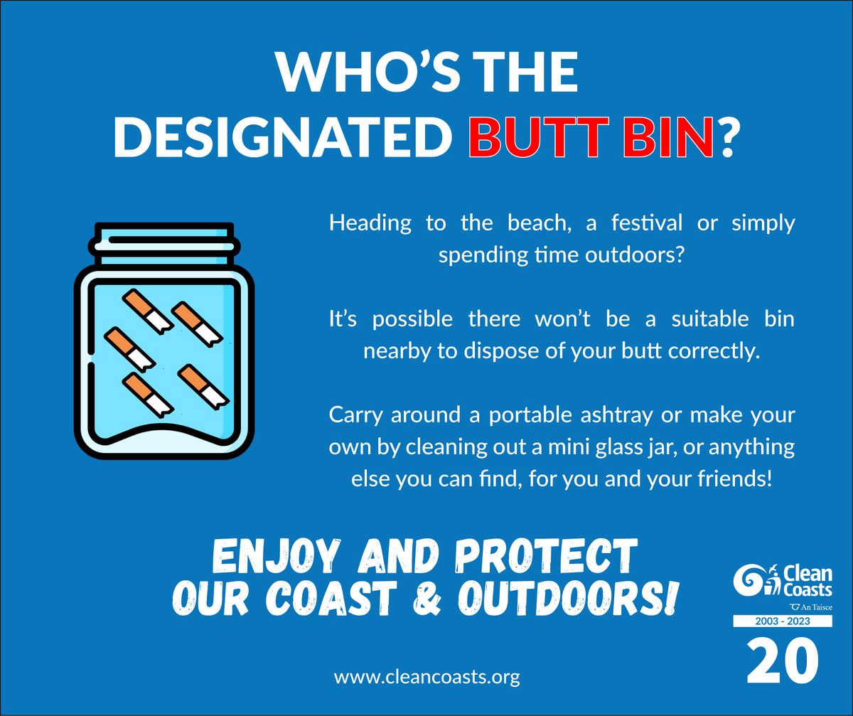 A few festivals and outdoor events will happen this weekend🚬🚮 If you are a smoker, ensure you have a portable ashtray or something to keep your smoking-related litter with you until you can dispose of it properly. 
#BinYourButt #CleanCoasts #ButtsOffOurBeach #EnjoyAndProtect