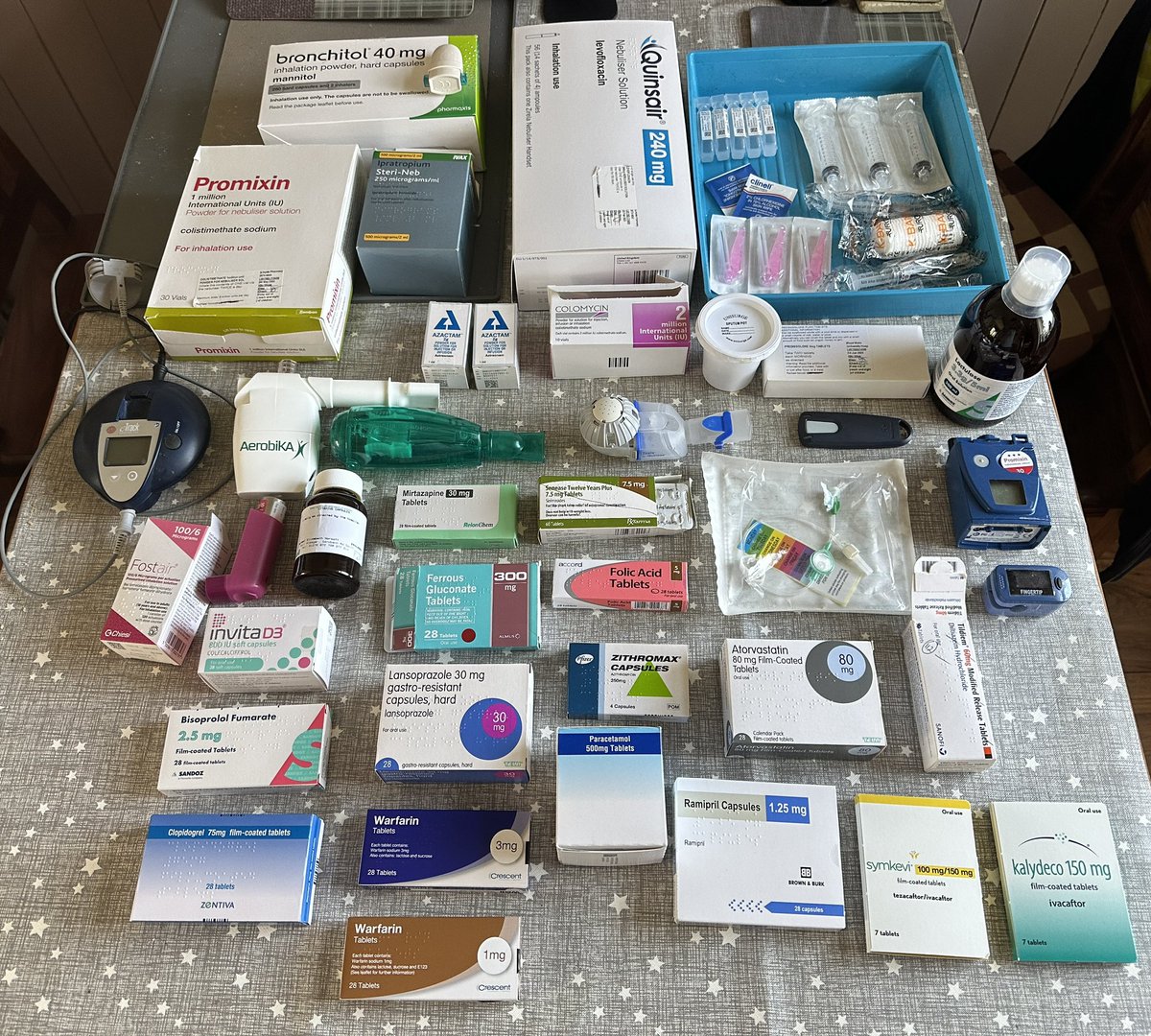This is what having CF looks like daily. It may be mostly invisible to other people (until you hear/see us cough 😳) but it’s a tough full time battle. This is also what CF combined with a heart attack and stroke looks like, thank goodness for pill organisers! #CFWeek @cftrust 💜