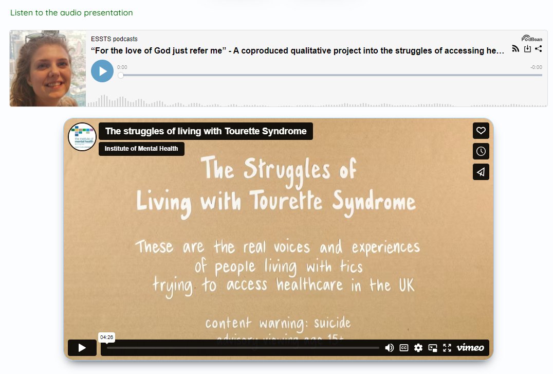 On the last day of #tourettesawareness, here's our award-winning, #coproduced work campaigning for healthcare guidelines from @ESSTS_Tourette 2023

👀Animation institutemh.org.uk/research/canda…
👂Podcast essts.org/e-posters/for-…
🔎⬇️Poster uploads-ssl.webflow.com/5df74fd26a31d5…

1/2