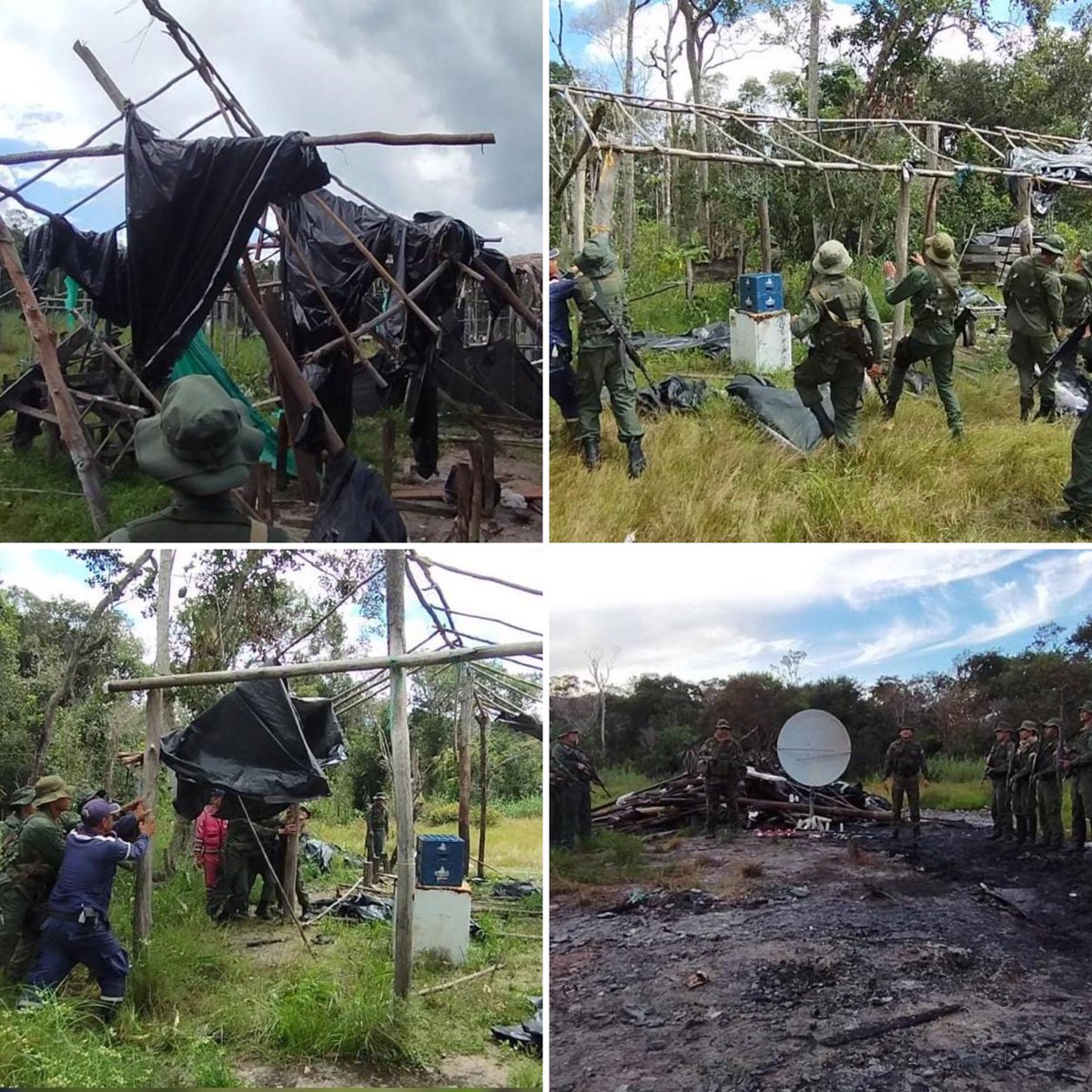 dhernandezlarez's tweet photo. En el marco de la #OperacionAutana2023 en labores de protección y resguardo ambiental, en el  Parque Nacional Yapacana, #FANB desmantela campamento de soporte logístico a la minería ilegal y centro de servicio de comunicaciones, con materiales e implementos provenientes de la República de Colombia.
Nuestras leyes nacionales establecen una ordenación territorial y la prohibición expresa del establecimiento de cualquier empresa  comercial, expendios de productos o prestación de servicios públicos en los parques nacionales, entre otras cosas. 
Nuestras leyes expresan la soberanía nacional y deben ser acatadas y respetadas ! 

#IntegrarEsVencer
