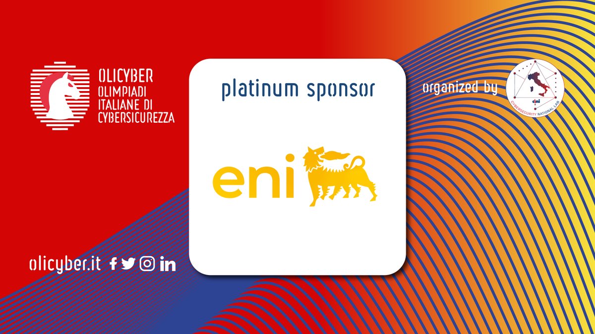 👾 <a href="/eni/">eni</a> è sponsor della terza edizione delle Olimpiadi di Cybersicurezza dedicate a studenti degli istituti superiori di secondo grado organizzate dal @cybersecnatlab.

#OliCyberIT23 #cybersecurity #scuola

olicyber.it
