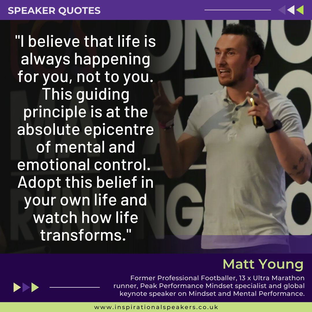 'Adopt this belief in your own life and watch how life transforms.'

Matt Young is a former professional footballer, 13x ultra marathon runner, peak performance mindset specialist and global keynote speaker.

inspirationalspeakers.co.uk/speaker/matt-y…

#inspirationalspeakers #speakerquotes