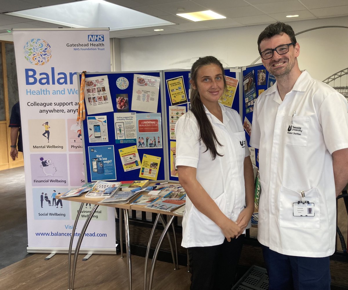 Thank you to our wonderful Dietetic Students Gabby and Ian for helping with today’s stall for Healthy Eating week. We’re so very proud of our AHP students. <a href="/lornapatch/">Lorna Dace</a> <a href="/Nairne_RD/">Nairne Litster</a> <a href="/YTamburro/">Yvonne Tamburro</a> <a href="/GHNTPracticeEd/">Gateshead Practice Education</a>