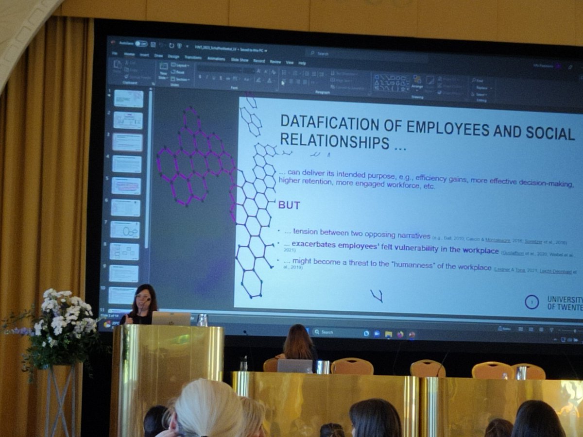 Datafication, technology immersed workplaces and trust @antoinetteprof presenting <a href="/fint2023/">FINT2023</a> #fint2023 #trust