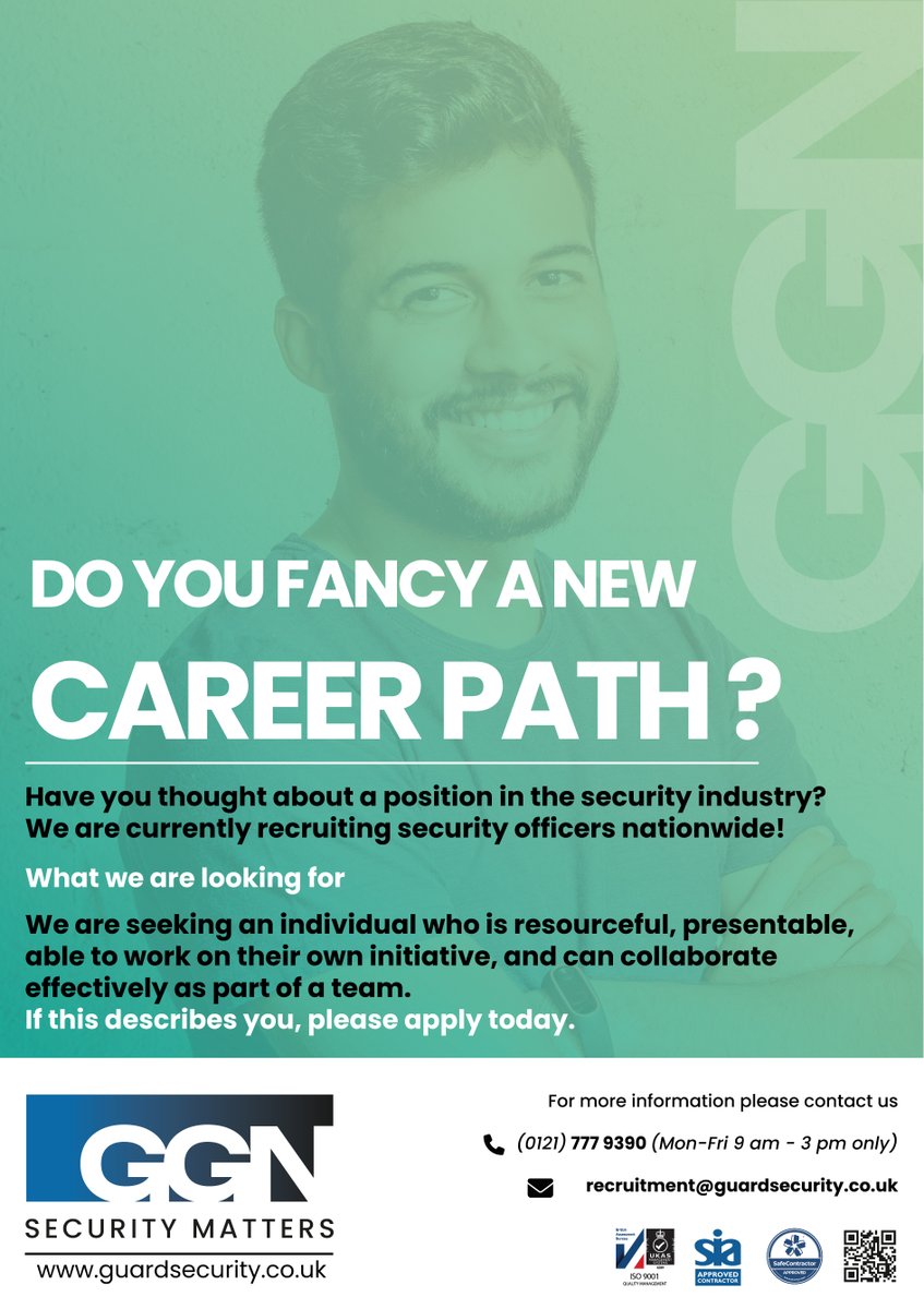 Have you thought about a position in the security industry? We are currently recruiting security officers nationwide! for more information please contact our recruitment team.
@TheJobFairs @PertempsJobs @visit_bham @BirminghamJobs @CoventryJobs @walsalljobshop @ManchesterJobs