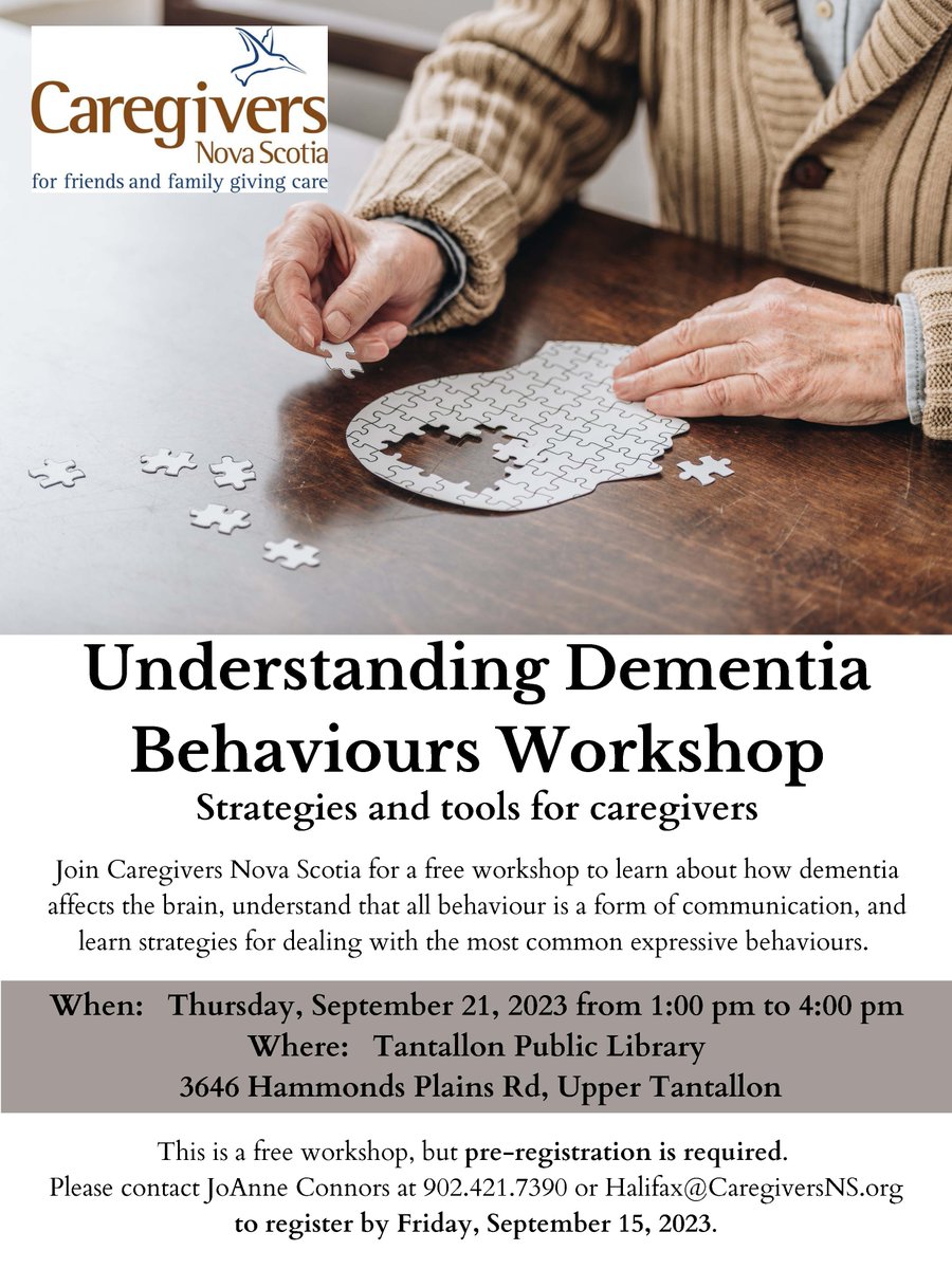 CaregiversNovaScotia (@caregiversns) on Twitter photo Register today for our #FREE Understanding Dementia workshop in Tantallon in September! Contact JoAnne at 902.421.7390 or Halifax@CaregiversNS.org
#understandingdementia #dementiabehaviours #expressivebehaviours #caregiver #caregiving #dementia Register today for our #FREE Understanding Dementia workshop in Tantallon in September! Contact JoAnne at 902.421.7390 or Halifax@CaregiversNS.org
#understandingdementia #dementiabehaviours #expressivebehaviours #caregiver #caregiving #dementia