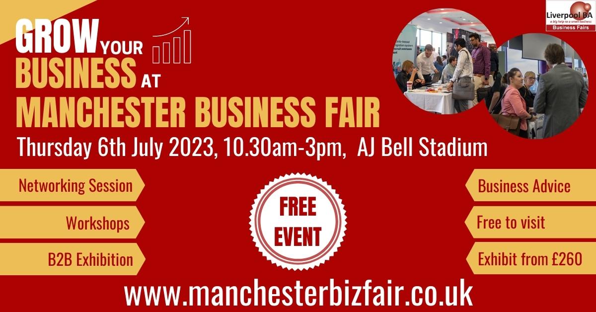 The #ManchesterBizFair Thurs 06 July AJ Bell Stadium showcases some great companies from across the region @BoostInfo @SmallBizSatUK #UKSBN @SmallBizSatUK @smallukbusiness #PRRequest #JournoRequest Free Entry free parking manchesterbizfair2023.eventbrite.co.uk