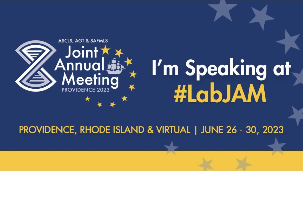 In just over a week I will be attending AND presenting at my first in-person #LabJAM! Looking forward to representing @ASCLS_IL and discussing the importance of #communication in laboratory medicine with @KMirza. #Lab4Life #Labvocate @ASCLS @AGTechnologists