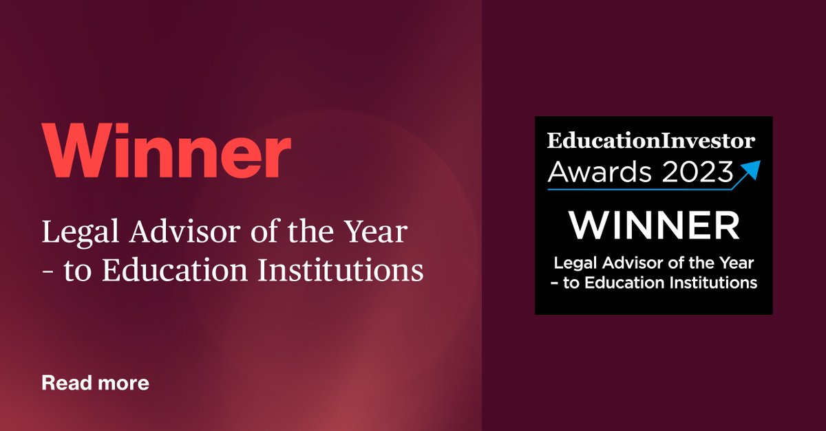 Congratulations to our #Education team who won the ‘Legal Advisors to Education Institutions’ category at the <a href="/EduInvestor/">EducationInvestor Global</a> Awards 2023, for a record seventh time. Read more about our work and upcoming events: brownejacobson.com/sectors/educat… 
#EIAwards23