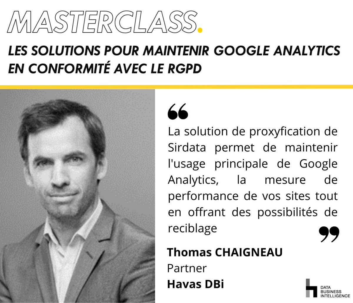 💡[EVENT] Ce matin lors de notre masterclass : «La solution de proxyfication de <a href="/SirdataGroup/">Sirdata</a> permet de maintenir l'usage principale de Google Analytics, la mesure de performance de vos sites tout en offrant des possibilités de reciblage» selon Thomas Chaigneau, Partner Havas DBi