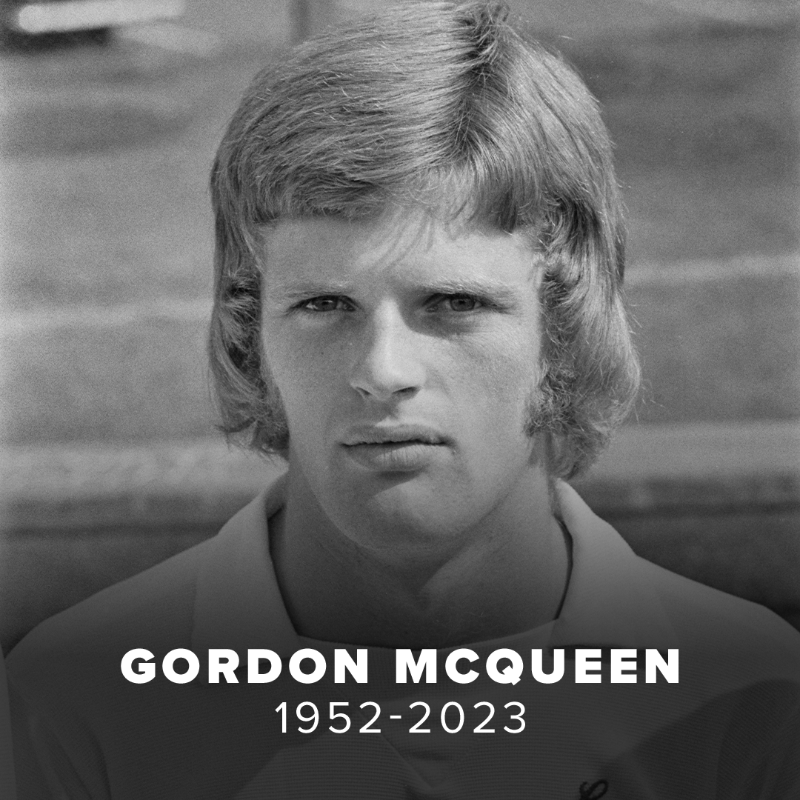 LUFC's tweet photo. #LUFC is saddened to learn of the passing of former defender Gordon McQueen at the age of 70, following a battle with dementia
