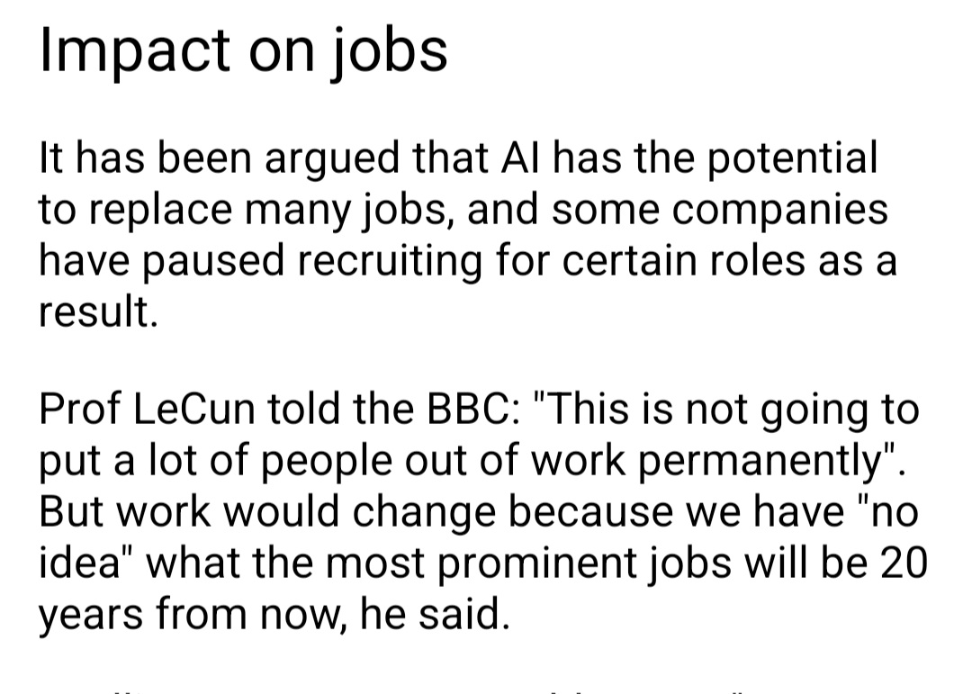 Meta scientist Yann LeCun says #AI won't destroy jobs forever...

@ylecun #ObjectiveDrivenAI 
#FutureOfWork 

bbc.co.uk/news/technolog…