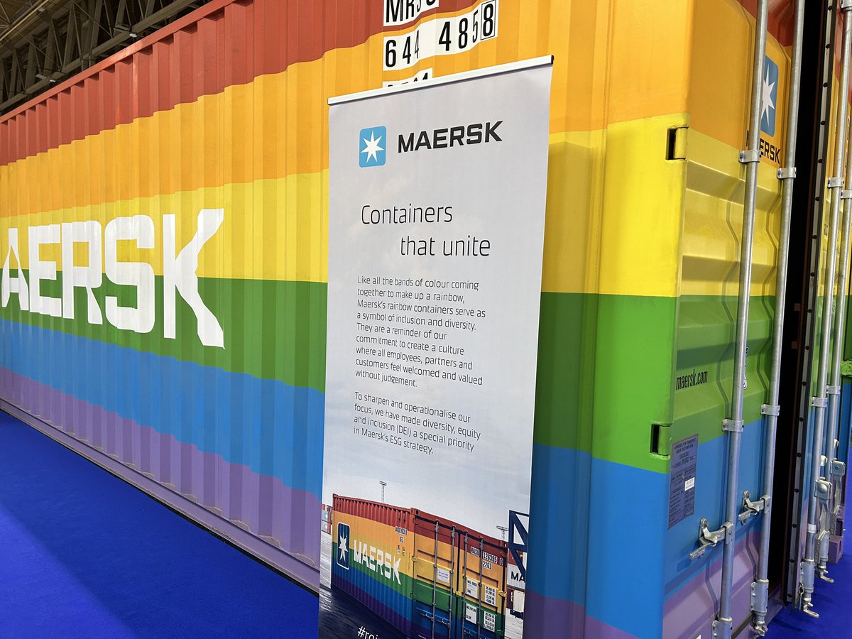 multimodal's tweet image. Brilliant initiative from @Maersk with its containers that unite #rainbowcontainer #multimodal2023