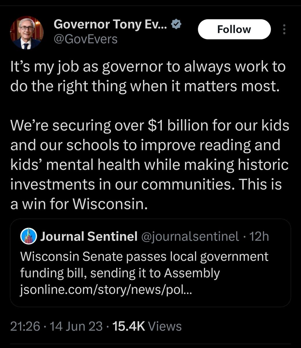 The staffer that I spoke to in @GovEvers office didn't agree that pouring money into private vouchers that exclude students on the basis of gender & are wholly unaccountable to public scrutiny is a win for Wisconsin students.

@WisDems should demand that Evers veto #WIBudget