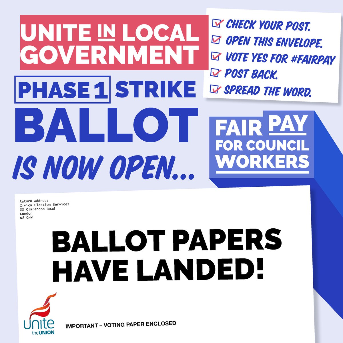 Unite the union: join a union (@unitetheunion) on Twitter photo Calling all Unite Local Government members in England and Wales – your strike ballot is coming.
Check the website to find out when your ballot opens: unitetheunion.org/localgovernment 
#VoteYesNow for strike action. 
Vote Yes for #FairPay. Calling all Unite Local Government members in England and Wales – your strike ballot is coming.
Check the website to find out when your ballot opens: unitetheunion.org/localgovernment 
#VoteYesNow for strike action. 
Vote Yes for #FairPay.