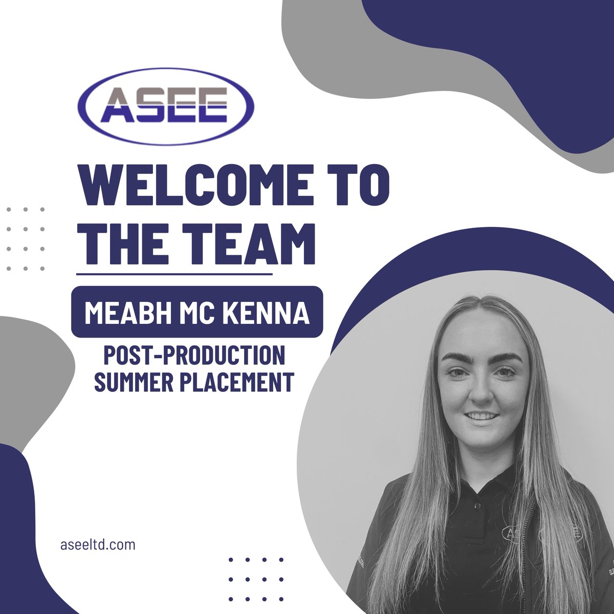 Welcome to the team Meabh McKenna, our new Post Production Placement Student.

Glad to have you working with us this summer.

#EngineeringConsulting #IndustrialAutomation #NewStart #ASEELTD