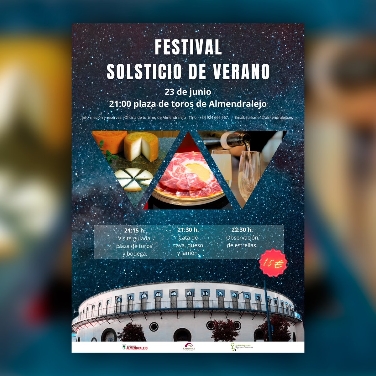 🌞 Se acerca el #SolsticiodeVerano y, para celebrarlo, os invitamos a acompañarnos con un #brindis con #cava, #vino y #jamon bajo las #estrellas en #Almendralejo.

📍Plaza de Toros
📅23 de junio
⌚21h

➕ info y reservas en visita.almendralejo.es

<a href="/OTAlmendralejo/">TurismoAlmendralejo</a> <a href="/AlcaldiaAlm/">Ayuntamiento Almendralejo</a>