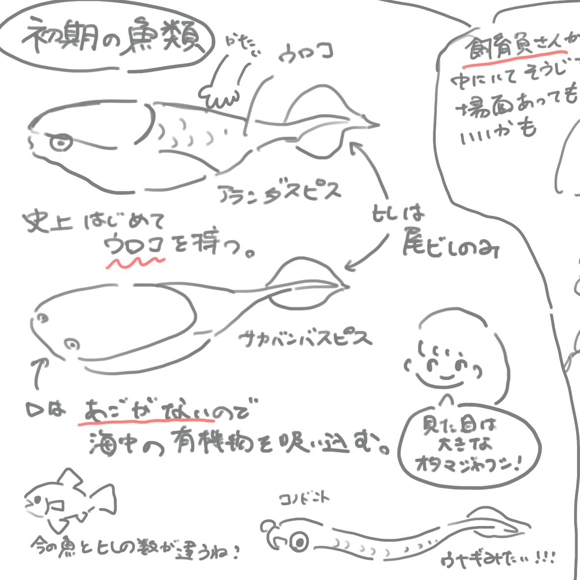 古生代水族館のアイデアメモにちゃんと残っていた!サカバンバスピスを絵本に入れた1年前の自分を褒めたい...