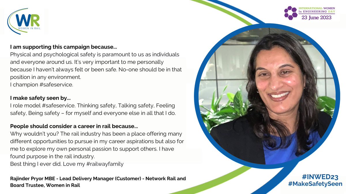 Happy International Women in Engineering Day!

We are urging you to get involved with the campaign: #MakeSafetySeen.

#INWED23 raises the profile of women in engineering.

Thank you Rajinder Pryor MBE for getting involved.

Why are you supporting the campaign? Let us know⬇️