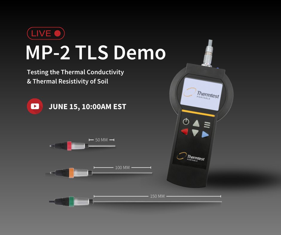 thermtest's tweet image. 📊 Join us for a captivating live demonstration and see the Portable MP-2 with TLS test the thermal conductivity and thermal resistivity of soil! Get ready to level up your research! 📈

Watch here ➡️ hubs.la/Q01T9H3C0

#ThermalAnalysis #ResearchTool