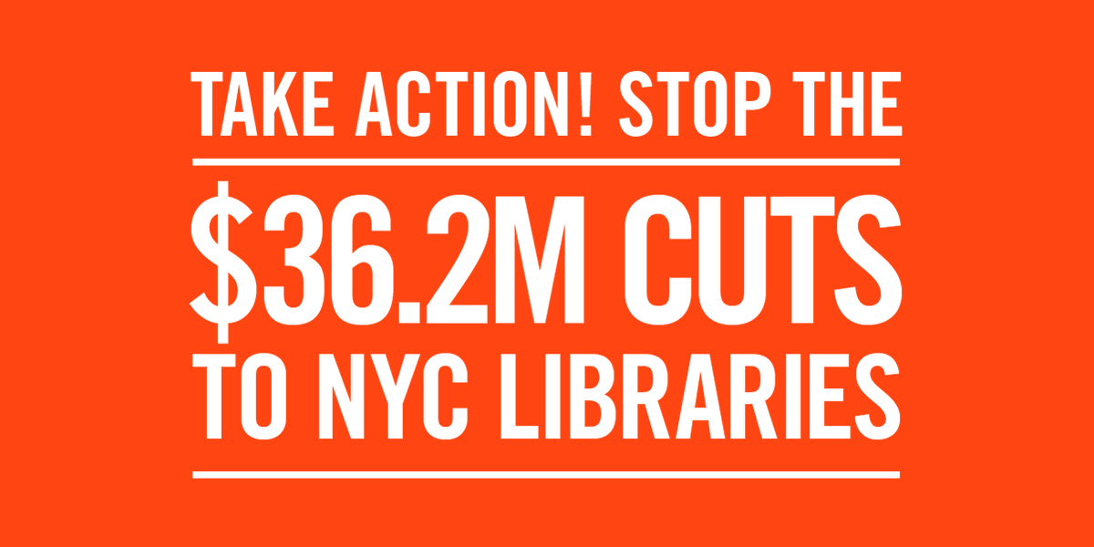 Help stop the proposed $36.2 million cuts to NYC libraries by posting to Twitter, Facebook, and Instagram at 10 AM. Tag @NYCMayor and @NYCCouncil and spread the word: #NoCutsToLibraries. 

Download graphics here: on.nypl.org/43DKLBx