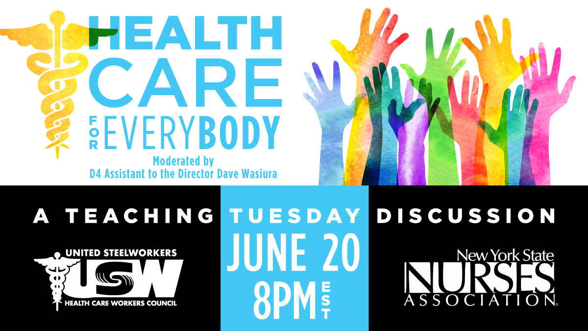 steelworkers's tweet photo. Join our Health Care Workers Council and @nynurses for a special “Teaching Tuesday,” June 20, at 8 pm EST. We'll talk about how healthcare workers can be inclusive and compassionate when treating LGBTQ+ patients. Register: https://t.co/a0i5TZZWVH. #EverybodysUnion #SteelPride #1u https://t.co/pv3UocGAU9