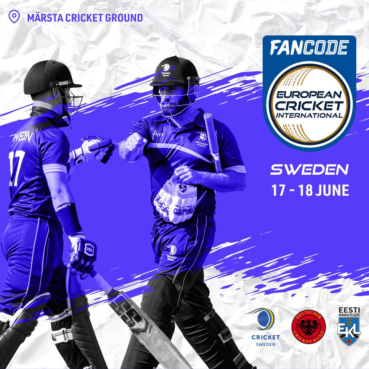 EuropeanCricket's tweet image. Don't miss the inaugural FanCode ECI Sweden, featuring hosts Sweden, Germany, and Estonia's debut on ECN! 🇸🇪 🇩🇪 🇪🇪 

Catch all the action on June 17-18, live on the European Cricket Network.

#EuropeanCricket #EuropeanCricketInternational #StrongerTogether