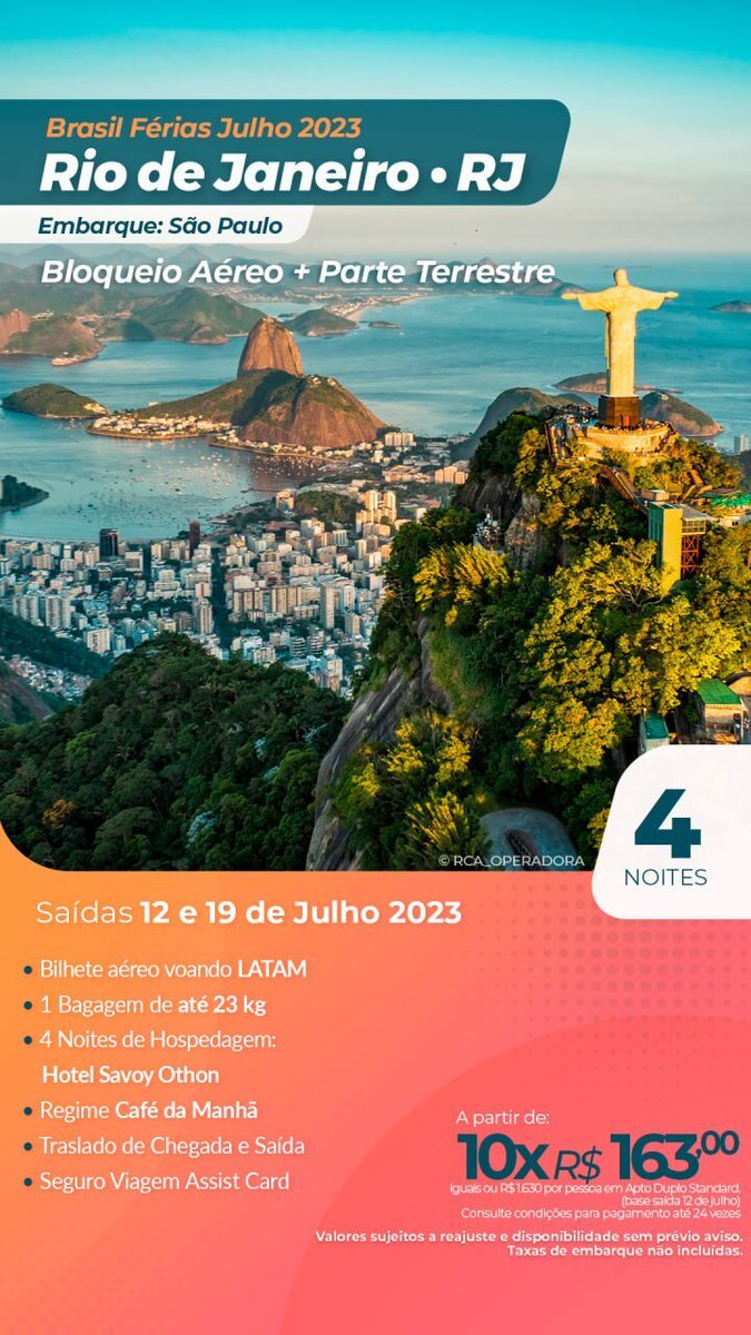RicardoWhitton's tweet photo. #Brasil #Férias de #Julho 2023
Pacote #Rio de #Janeiro

Saídas 12 e 19/07/2023 de São Paulo

Contato ricardo@rwh-viagens-e-turismo.com.br

Site https://t.co/TJ3THhM1ZV

#lazer #viagens #sudestebrasil #agentedeviagens #consultoriadeviagem #agentehomeoffice https://t.co/0Ff1k7N0nB