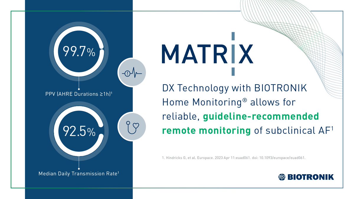 📊 The MATRIX study adds to the growing body of clinical evidence for the utility of DX Technology and Home Monitoring in detecting #AF and monitoring its burden progression. 

➡️ biotronik.com/en-sea/healthc…

#CardioTwitter #Cardiology #Afib #CardiacCare