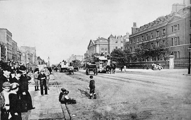 A photograph of Whitechapel Road in Tower Hamlets in times bygone