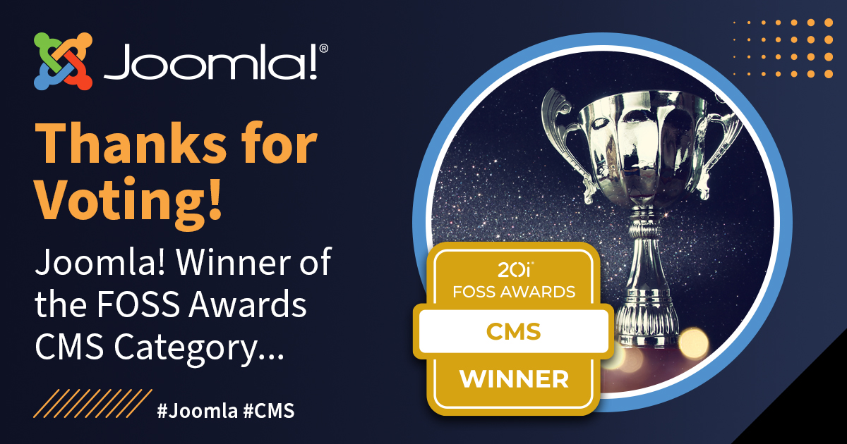 We are thrilled to announce that Joomla has been awarded winner of the FOSS Awards CMS Category 2023! Thank you to everyone who voted.
20i.com/foss-awards/wi…
#Joomla #CMS #ThanksForVoting #WinnerCMS