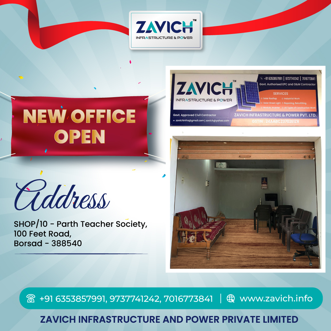 We are thrilled to announce the opening of our new office in Borsad!

Address: SHOP/10 - Parth Teacher Society, 100 Feet Road, Borsad - 388540

#solar #solarenergy #solarsystem #solarpower #energiasolar
#solarpanels #solarpowered #solarinstallation #solarlights
#solarsolutions