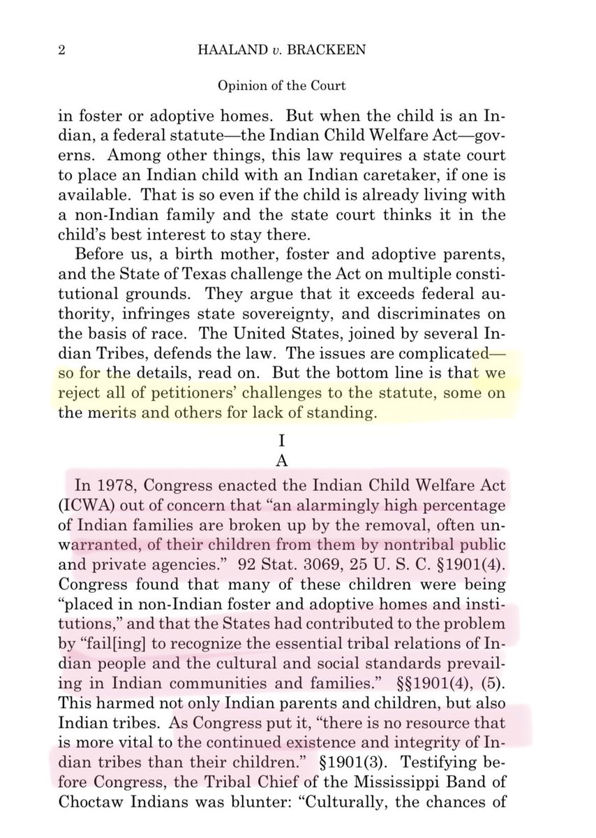 As an Indigenous woman and an attorney, I am used to heartbreak. We wake up to fight in the “iron-cold” of the law every day, knowing the scales rarely tip in our favor. But today, in this moment, we celebrate the #SCOTUS decision in Brackeen v. Haaland that upholds #ICWA. 🧵