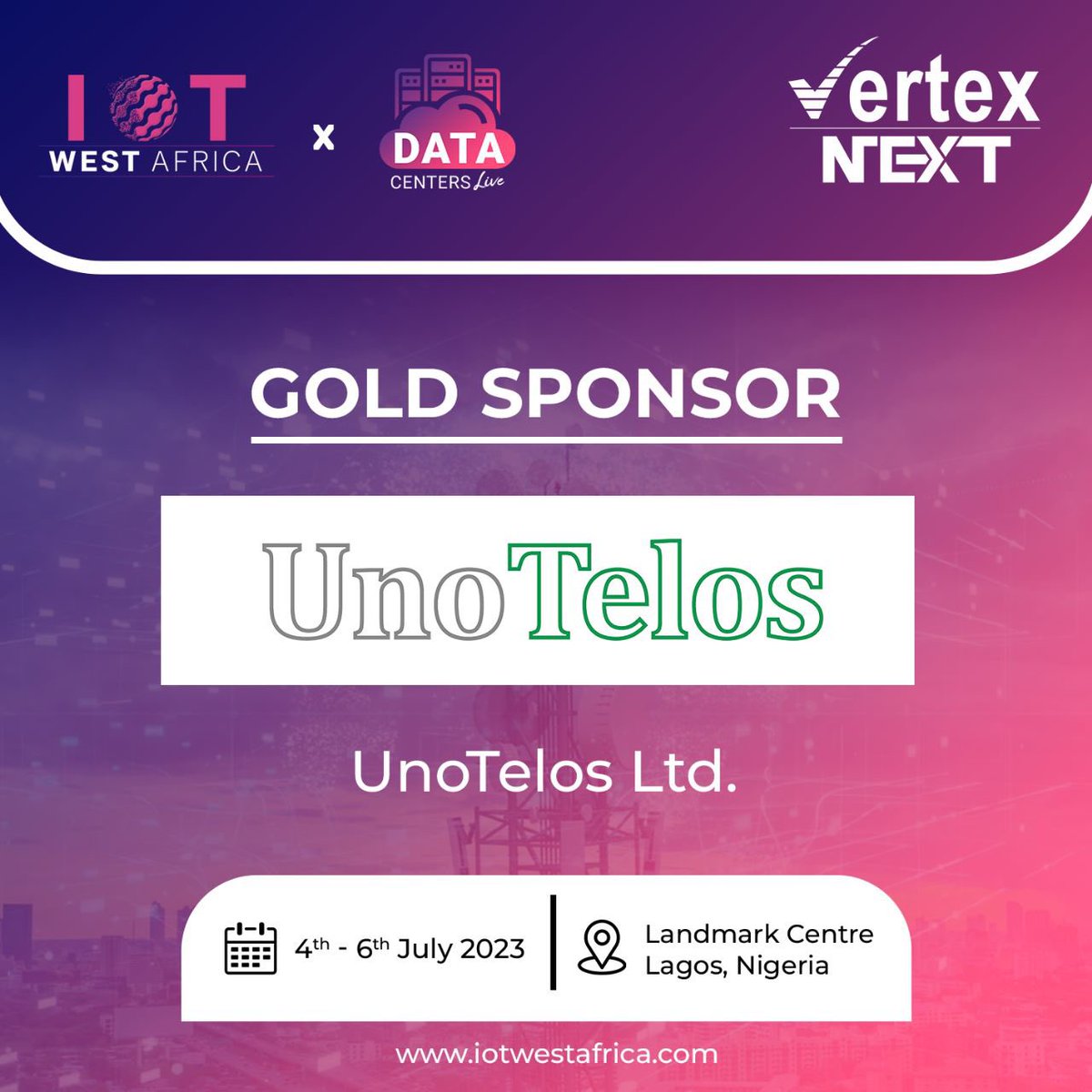 IOT West Africa X Data Centers Live Conference & Exhibition welcomes UnoTelos as its Gold Sponsor. 

Register Now for Free at: eventsrail.com/iotwa2023

Explore more at: iotwestafrica.com

#sponsor #goldsponsor #iot #westafrica #telecommunications #oilgas #hospitality