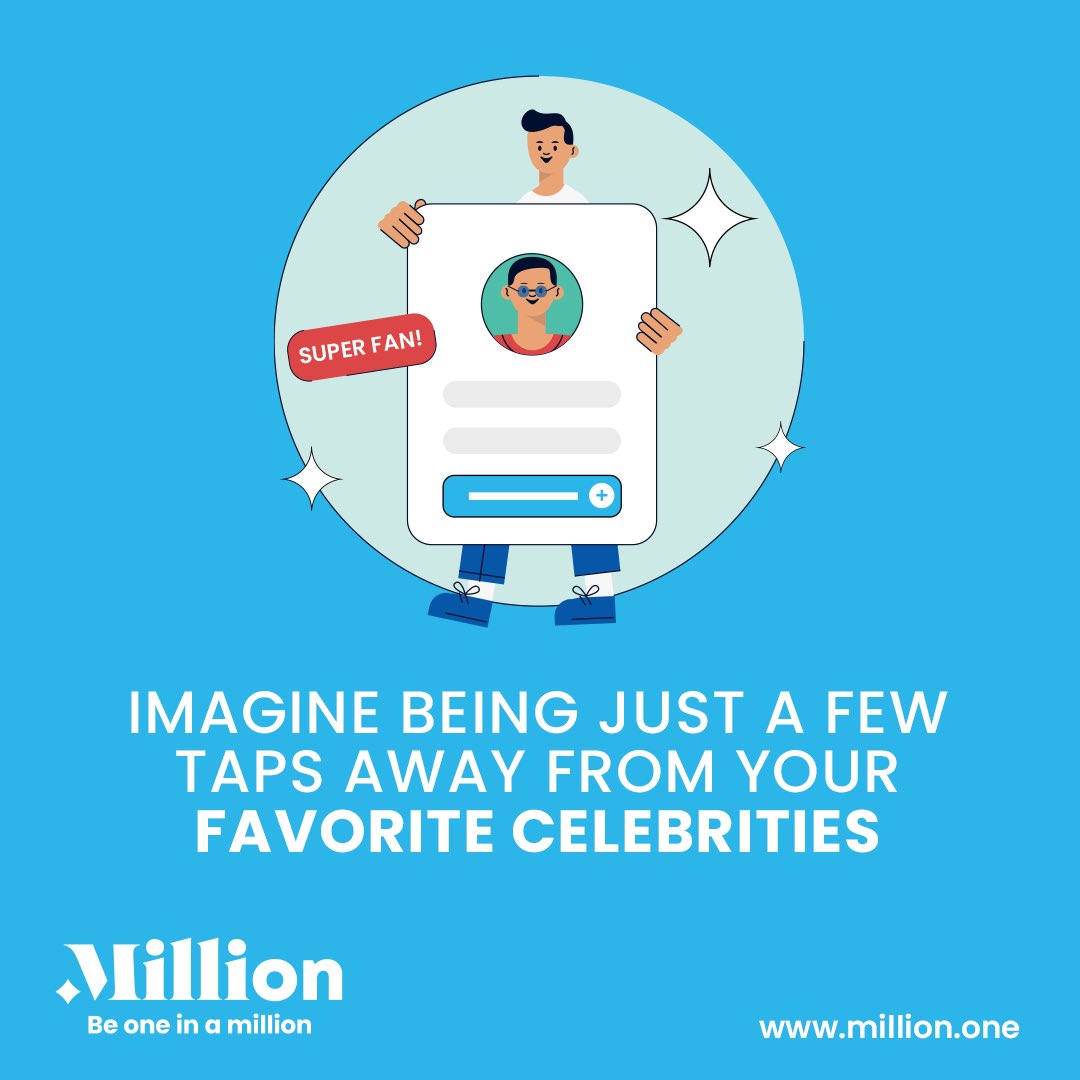 Tap into #Celebrity Bliss with #Million! 
Imagine effortless access to your favorite stars, #Connect, #engage, and experience unforgettable moments with your beloved #celebrities.
#Join now and turn your #imagination into #reality!
Visit million.one/fan-engagement/    
 #Joinamillion