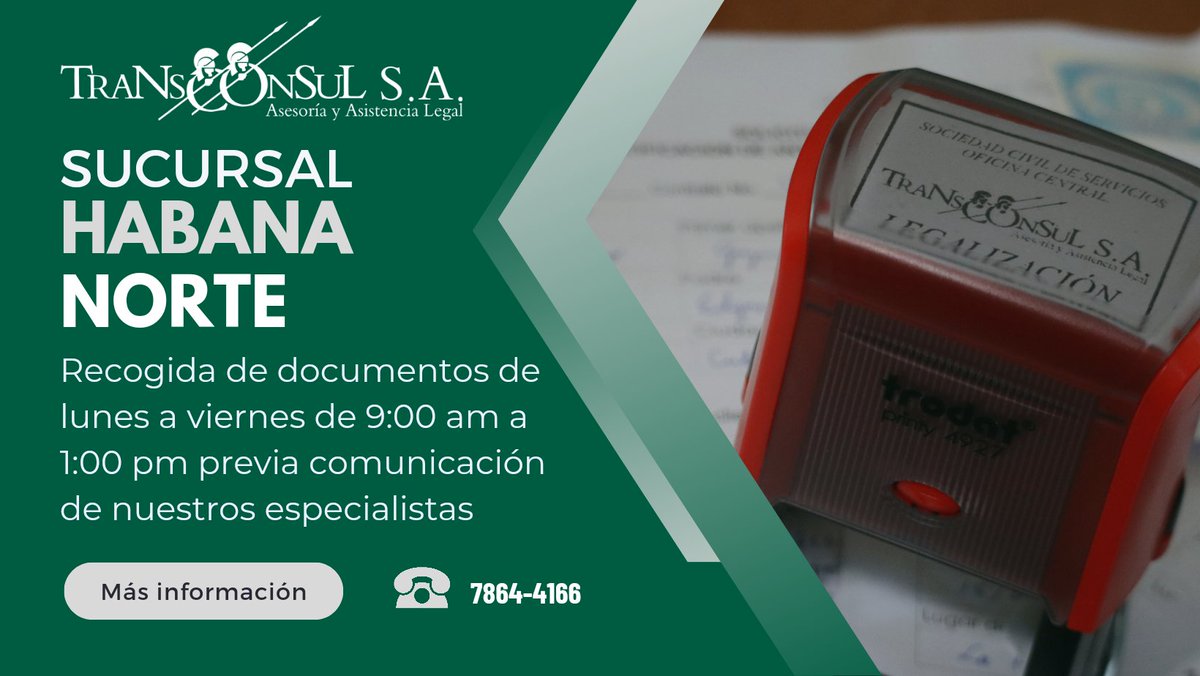 ✅ A los clientes de la Sucursal Habana Norte les informamos sobre el horario de recogida de documentos legalizados. 

☎️ Para más información debe comunicarse vía telefónica al 7864-4166.