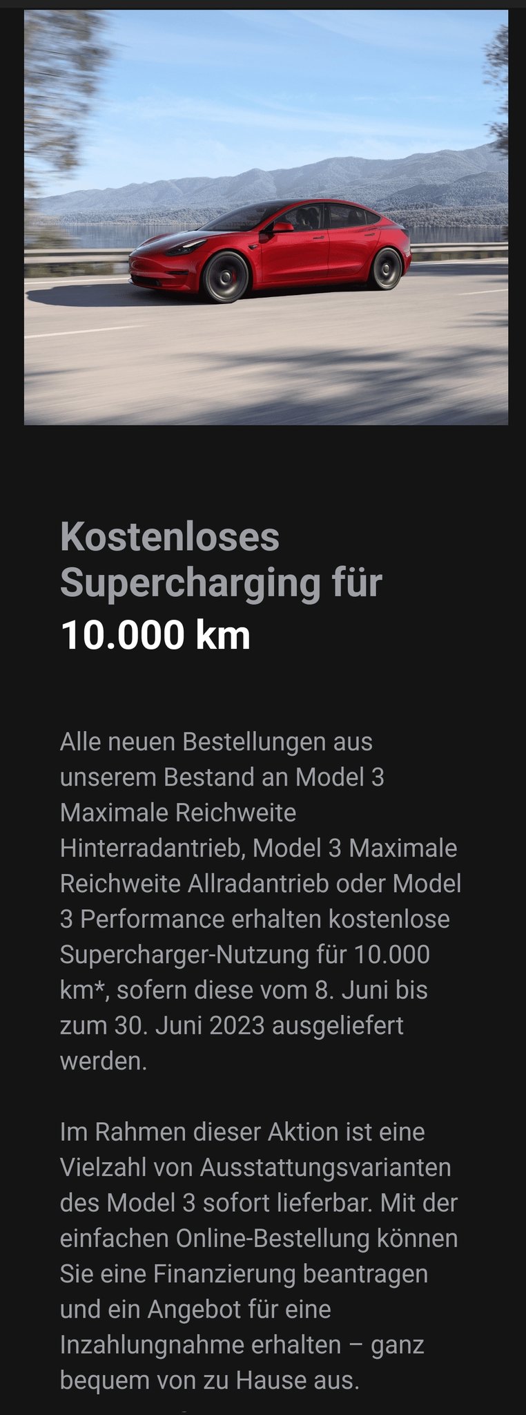 Tesla_Adri on X: Tesla is now offering 10k free supercharger Kilometers  for anyone taking delivery of a new existing inventory Model 3 LR RWD, LR  AWD or Performance before June 30th. Kilometers