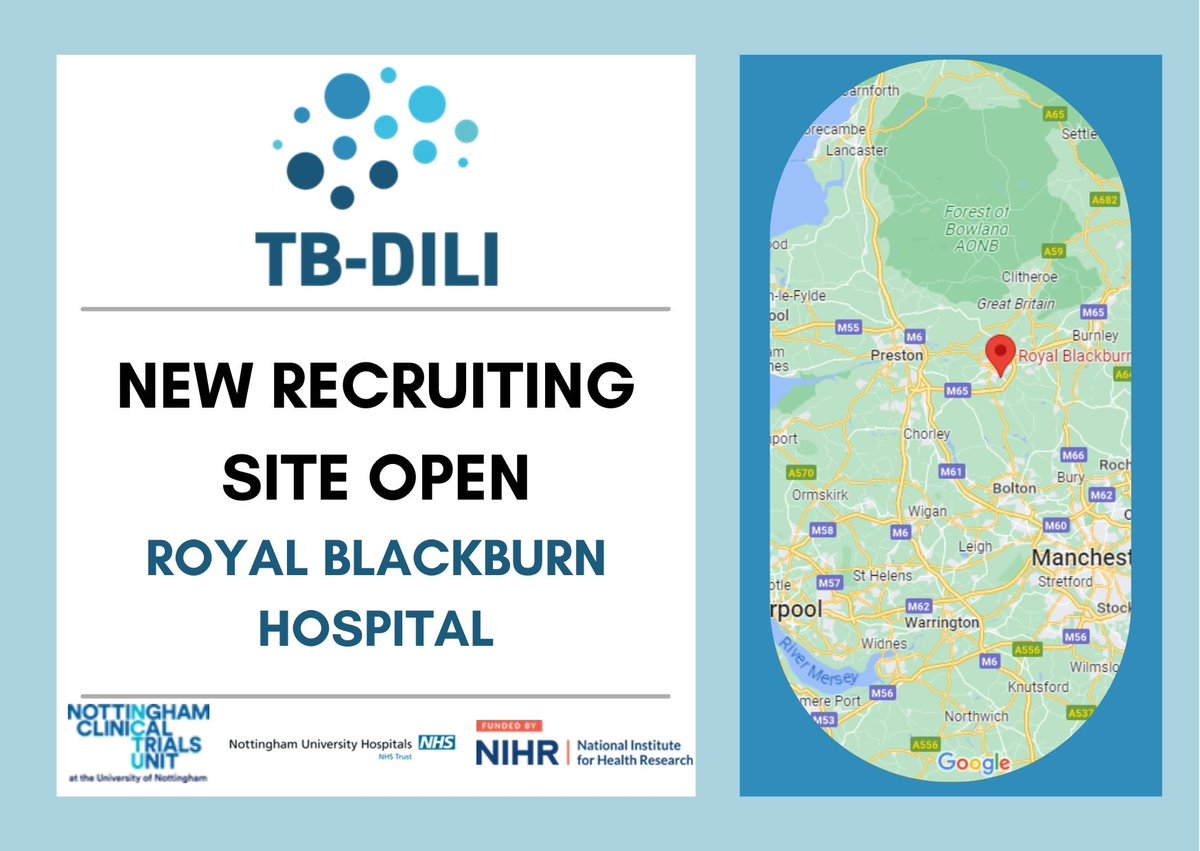 TB-DILI (@tb_dili) on Twitter photo The second site is Royal Blackburn Hospital! You can find out more about the trial on our website: tb-dili.ac.uk
#clinicaltrials The second site is Royal Blackburn Hospital! You can find out more about the trial on our website: tb-dili.ac.uk
#clinicaltrials