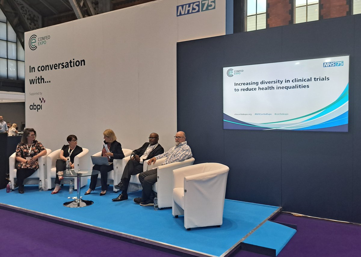 We’re at <a href="/ABPI_UK/">ABPI</a>'s In Conversation Zone discussing the importance of increasing diversity in clinical trials to reduce #healthinequalities. More diverse participation will ensure that the NHS develops services and treatments for all #NHSConfedExpo