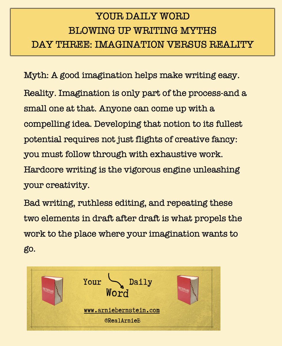 Your Daily Word - Day 4: Imagination without perspiration is writing denunciation.

#AmWriting #Grammar #WritersofTwitter #WritingServices #WritingCoach #WritingTips #WritingCommunity #WritersLife 
arniebernstein.com