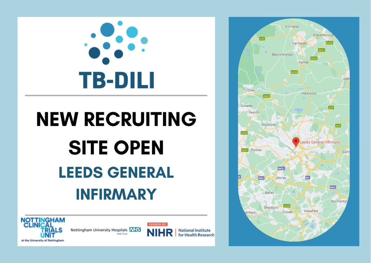 TB-DILI (@tb_dili) on Twitter photo The third site is Leeds General Infirmary, good job guys!
#clinicaltrials The third site is Leeds General Infirmary, good job guys!
#clinicaltrials