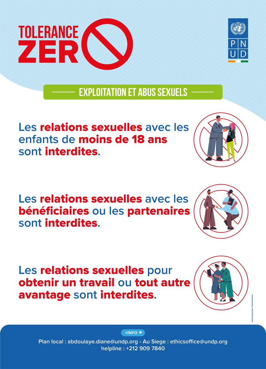 pnudcotedivoire's tweet photo. @pnudcotedivoire s'engage fermement en faveur de la politique de "zéro tolérance" pour la prévention et la lutte contre l'exploitation et les abus sexuels (#PSEA). #ZéroTolérance #PréventionSEA #LutteContreExploitationSexuelle #ProtectionDesDroits #cotedivoire https://t.co/7H0rQEMBJq