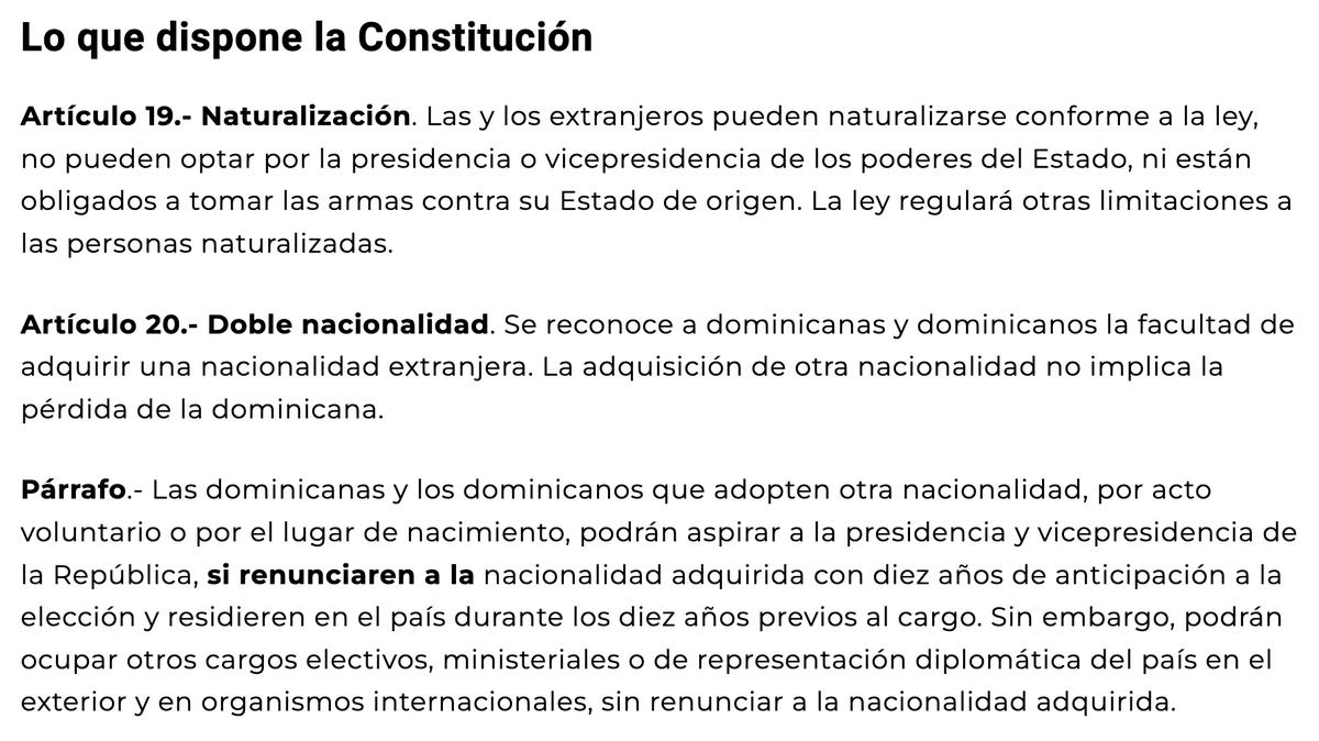 10/23 Volviendo a Ramfis y sus aspiraciones políticas empecemos porque son ilegales, de acuerdo con nuestra constitución, nadie con doble nacionalidad puede aspirar a ser Presidente o vicepresidente Lea aquí: (léalo pa' que no ande repitiendo disparates).
