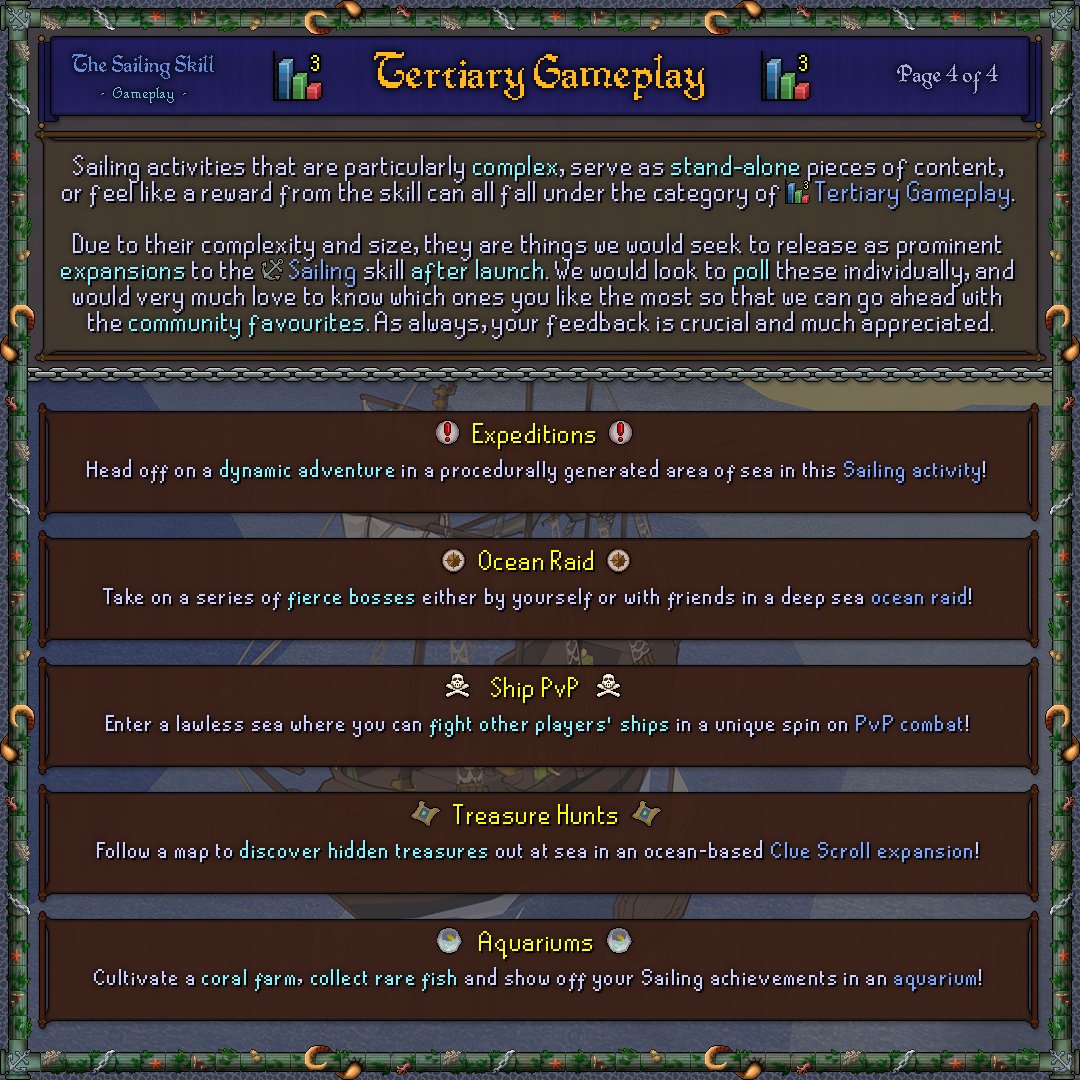 OldSchoolRS's tweet image. ⚓ Want to know how Sailing works? We're ready to share our design for the Core Gameplay of the skill!

📜 There's something in here for everyone, no matter your playstyle.

 Read it through and tell us what you think! 🔽🔽

🔗 osrs.game/Sailing-Core-G…

🎨 @GentleTractor