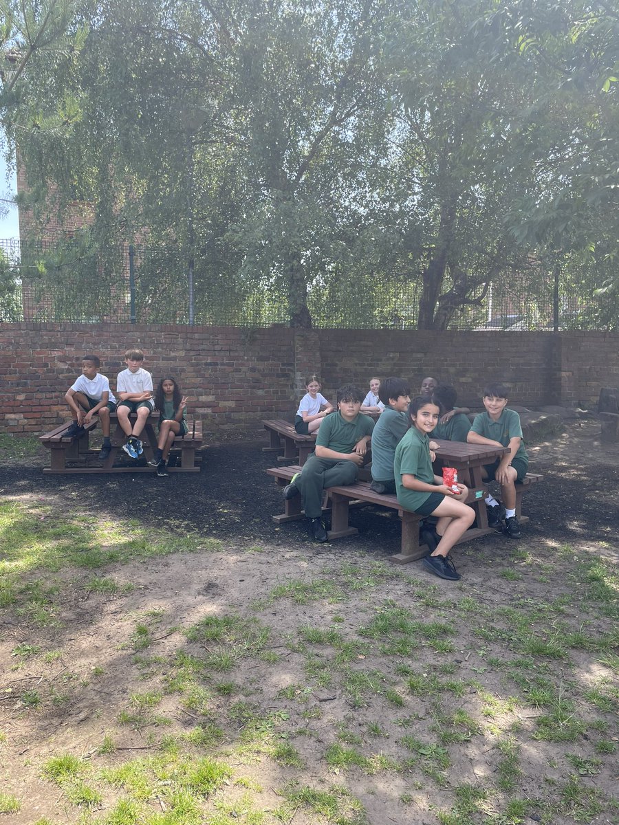 Y4 &amp; Y6 enjoying our shady chill zone! 💚 <a href="/st_patricks/">St Patricks Primary</a>